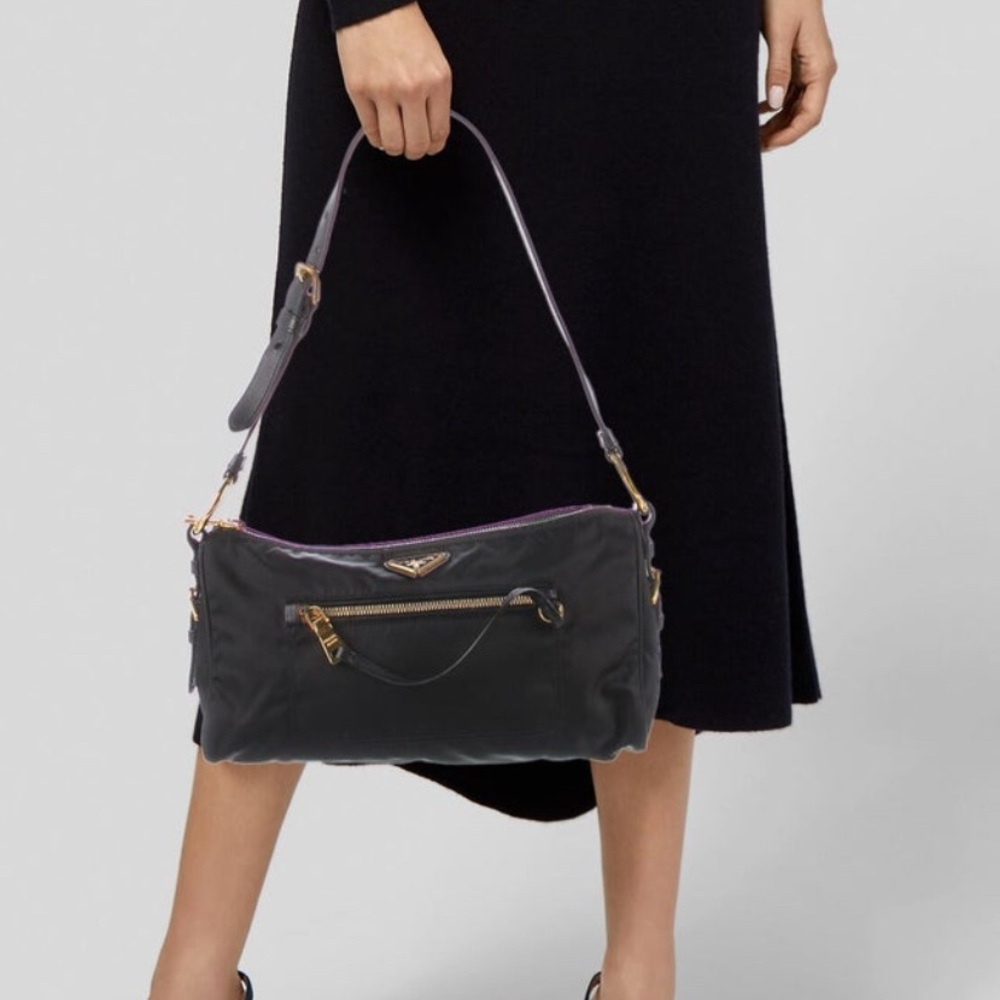 Vintage Prada Tessuto shoulder Bag with Gold Zipper